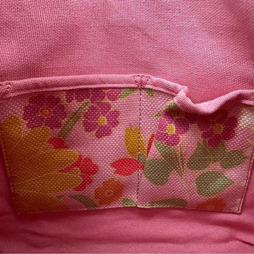 Spartina 449 Daufuskie Island Floral Linen Leather Hobo Bag Pink Coastal Resort